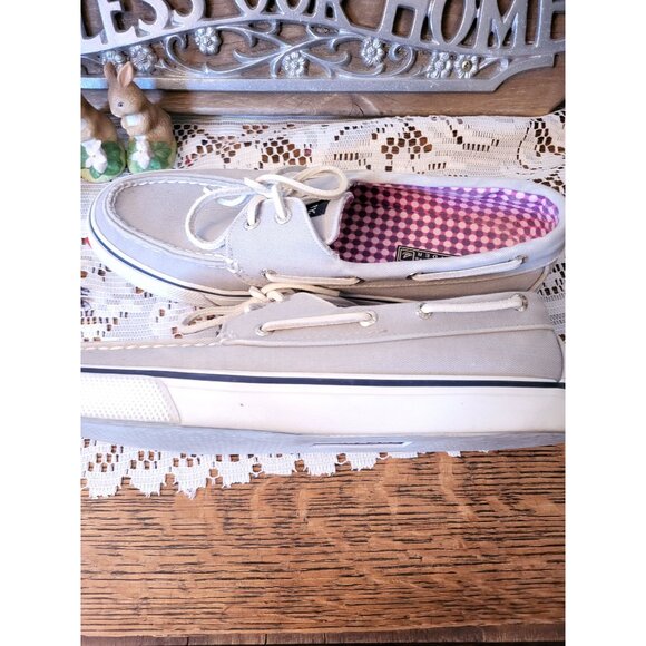 Women Gray Fabric Sperry Top Sider 8 Nautical Preppy Old Money Travel Minimalist - Picture 2 of 7